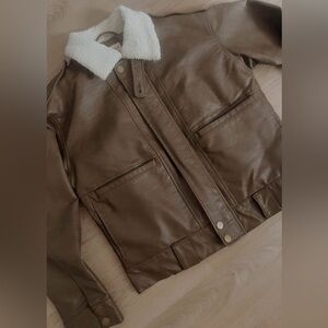 Brown Faux Leather & Shearling Jacket